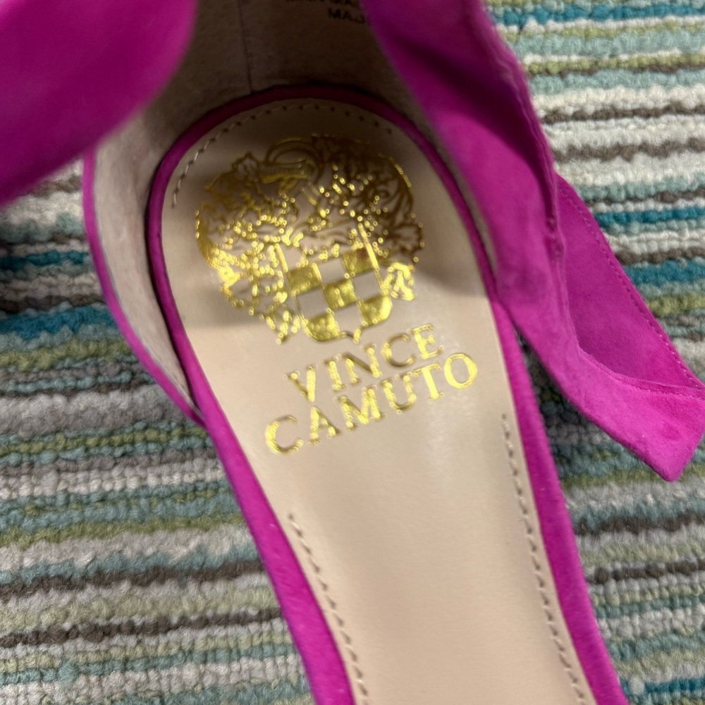 Vince Camuto Fuchsia Suede Bow Heels Ankle Wrap Stiletto Sandals 6.5 - Picture 7 of 10
